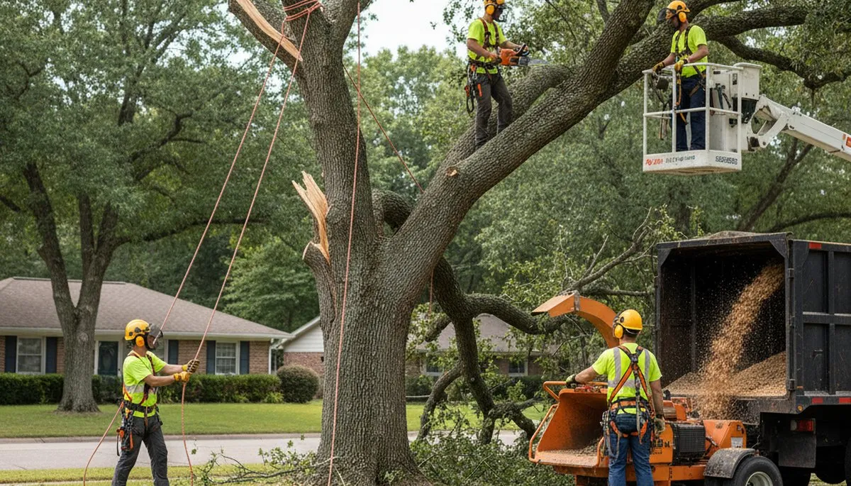 Emergency tree crew removing storm-damaged tree in Bradenton, FL