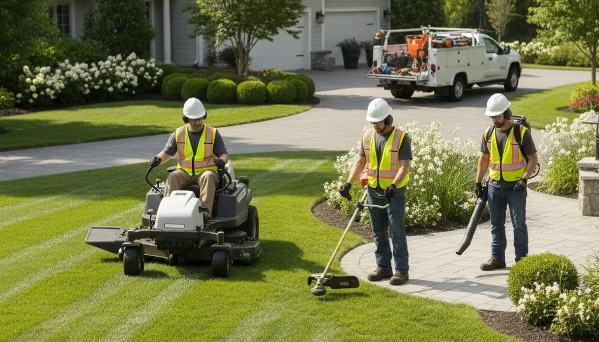Arbor Tree Care lawn service team in Bradenton, FL maintaining healthy grass for local properties
