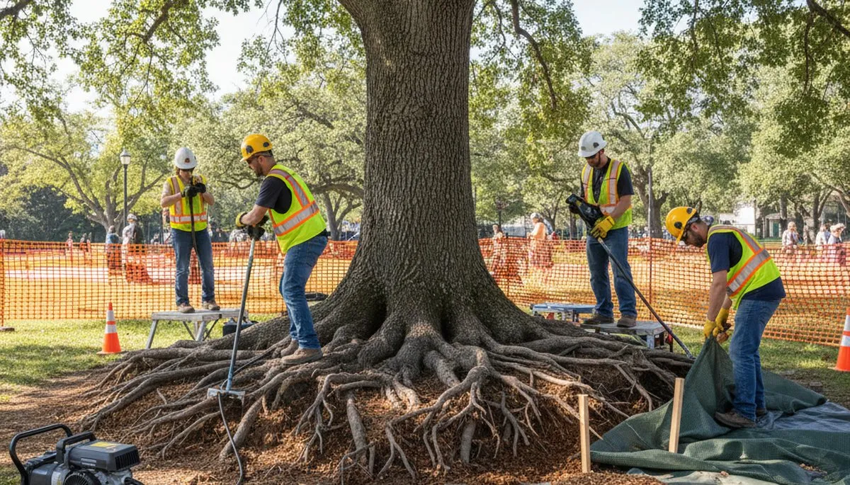 Bradenton, FL arborist protecting tree roots for stability and health on a residential property
