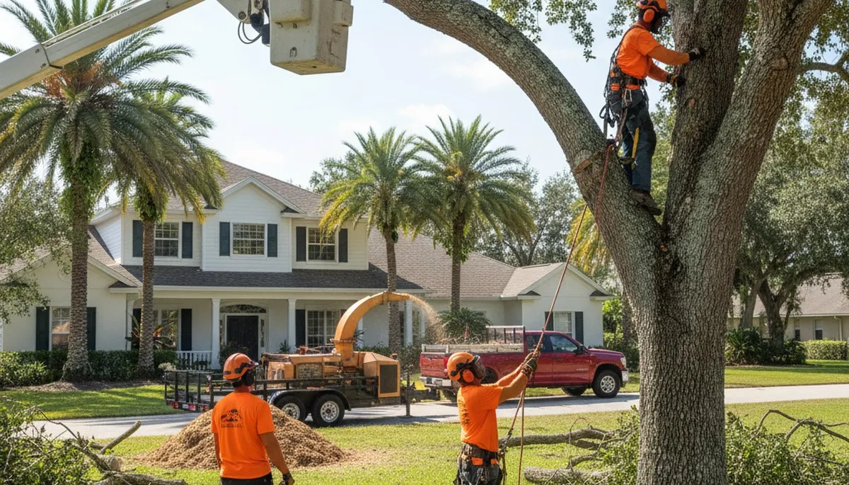 Tree service crew pruning and removing trees in Bradenton, FL
