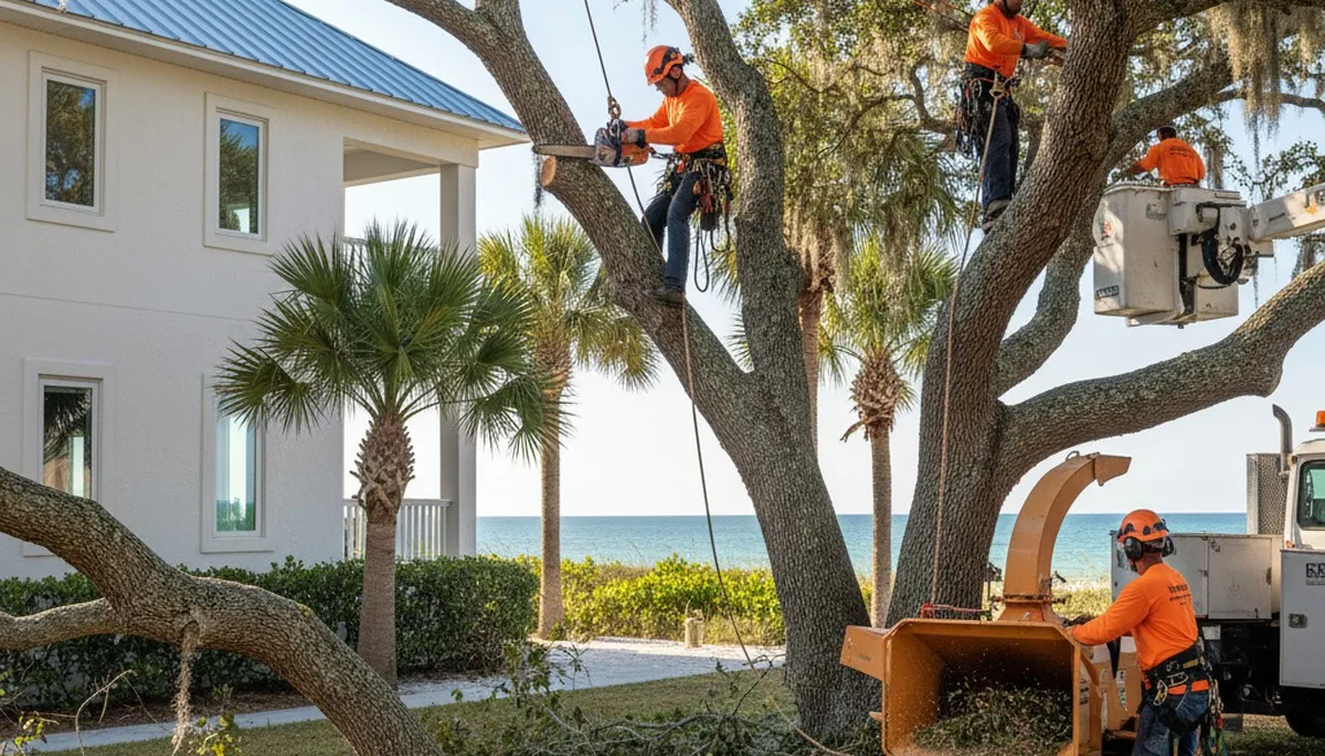 Tree service crew in Bradenton, FL performing professional tree care for a local property