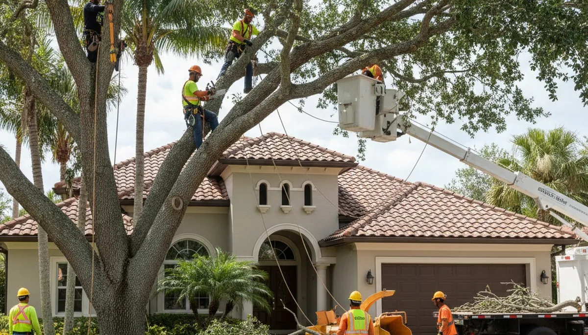 Tree service crew in Bradenton, FL handling professional tree trimming and removal for local properties