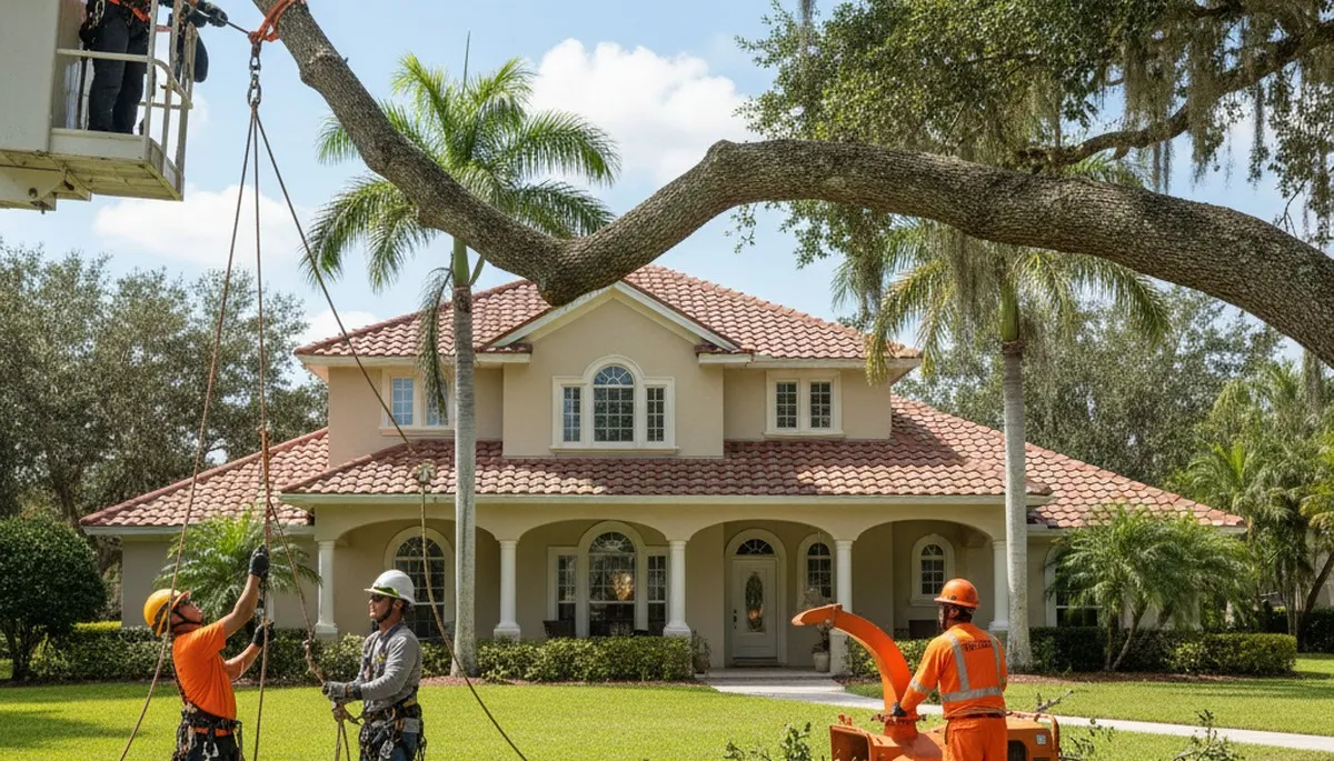 Bradenton, FL tree service crew providing professional tree trimming and removal for local homes